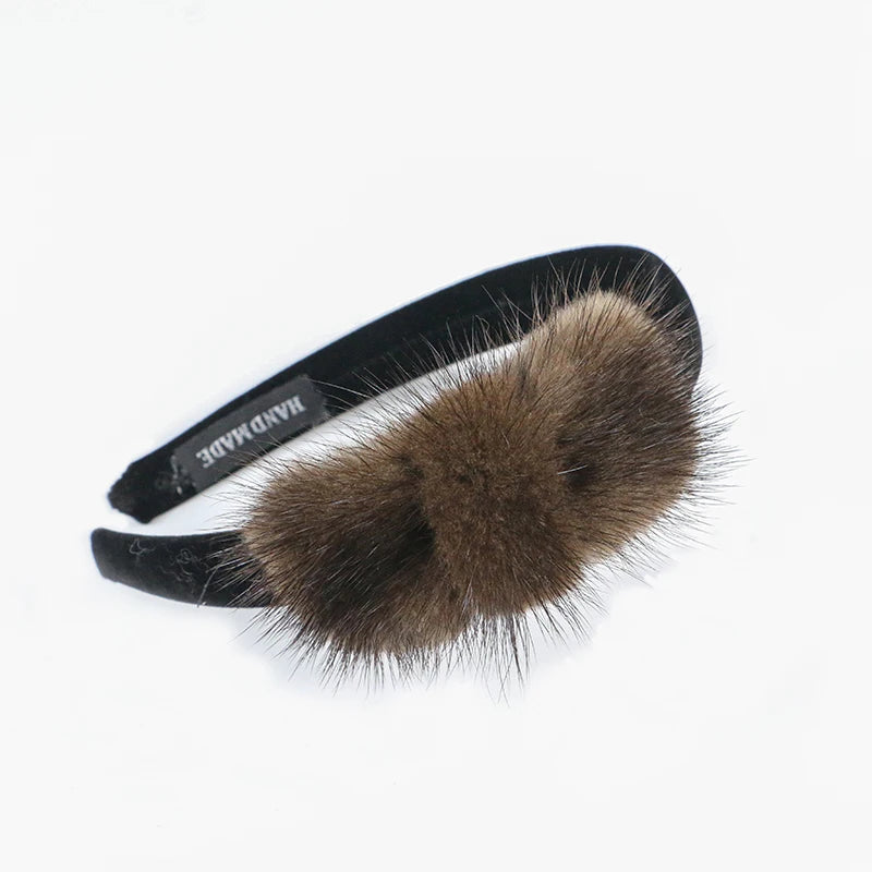 Real Mink Cosmetic Headbands Women High Quality Bow Hair Bands hair accessory Fashion Plush Hair Clips cute Real Fur Gifts
