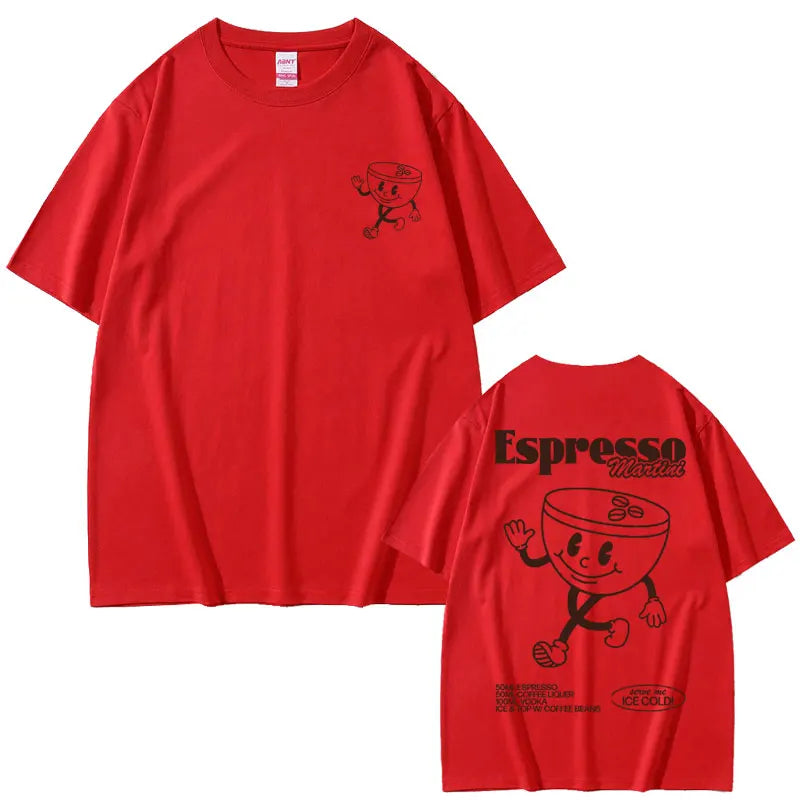 Funny Espresso Martini Cocktail Graphic T Shirt Male Vintage Cartoon Oversized T-shirts Men Women's Casual Loose Cotton Tshirt