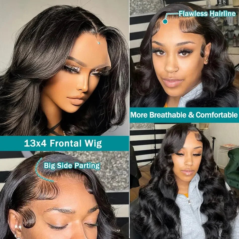 Wigirl High 200 Density 30 40 Inch 13x6 HD Transparent Body Wave Lace Front Human Hair Wigs Brazilian Wavy 13x4 Lace Frontal Wig