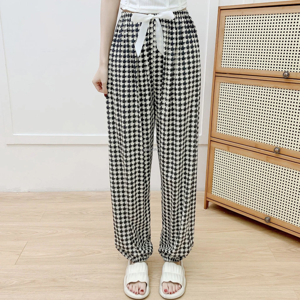 New Korean Style Pants Summer Cropped Trousers Women's Flower Home Clothes Loose Wide Leg Pants Casual Beach Outfits Sweatpants