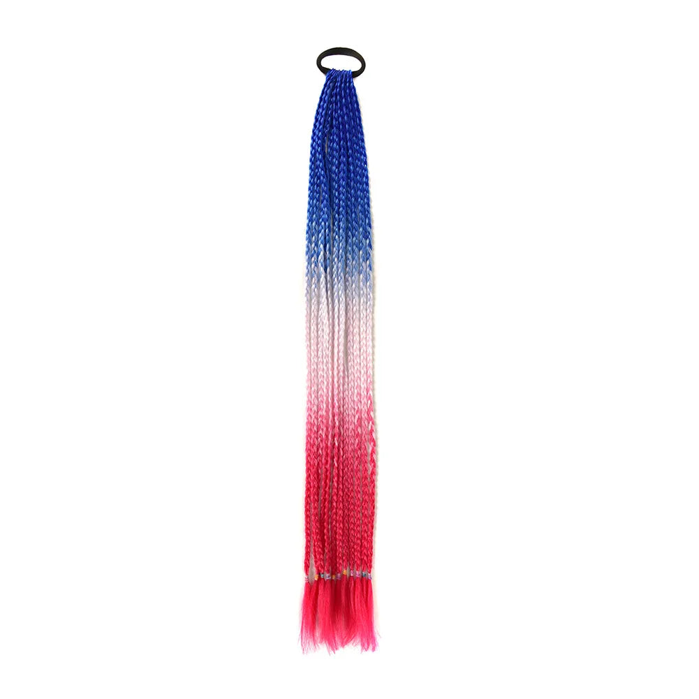 24inch Rubber Band Crochet Mixed Box Braids Plaited Ponytail Synthetic Gradient Dirty Braided Ponytail Hair Extensions for Kids