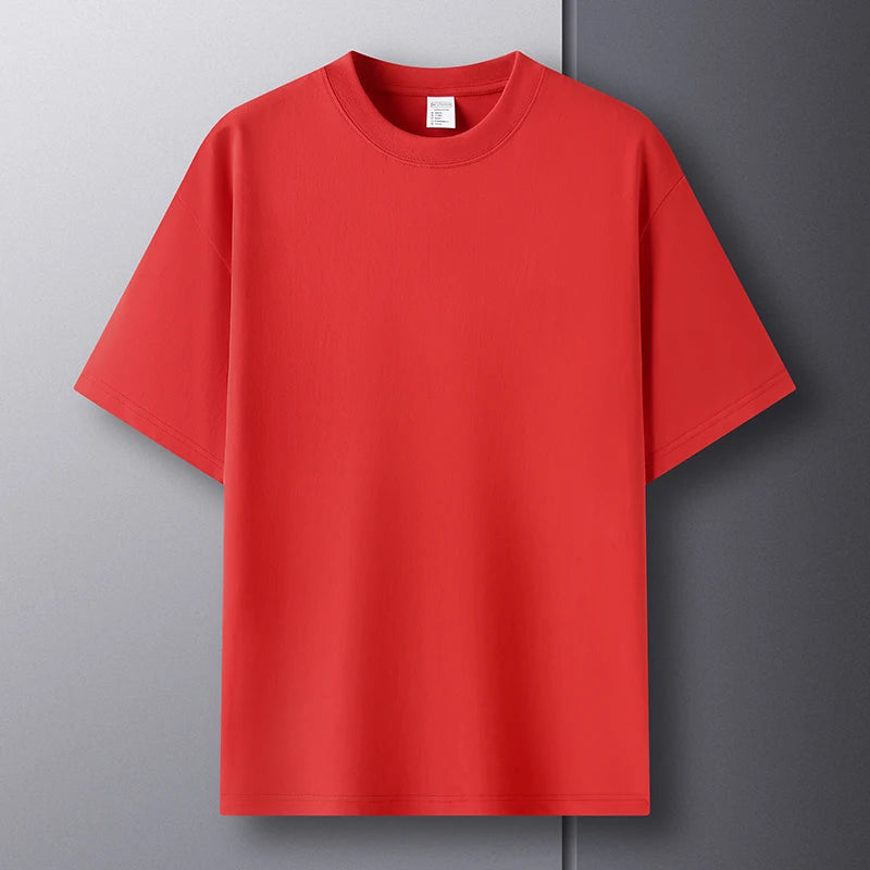 100% pure cotton short sleeved men's round neck T-shirt summer new high-end fashion youth couple loose casual breathable top