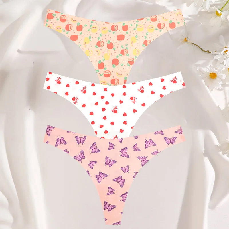 3PCS/SET Sexy G-String For Women Colorful Bikini Female Underwear T-back Intimates Lingerie Seamless Low Waist Underpants Lady