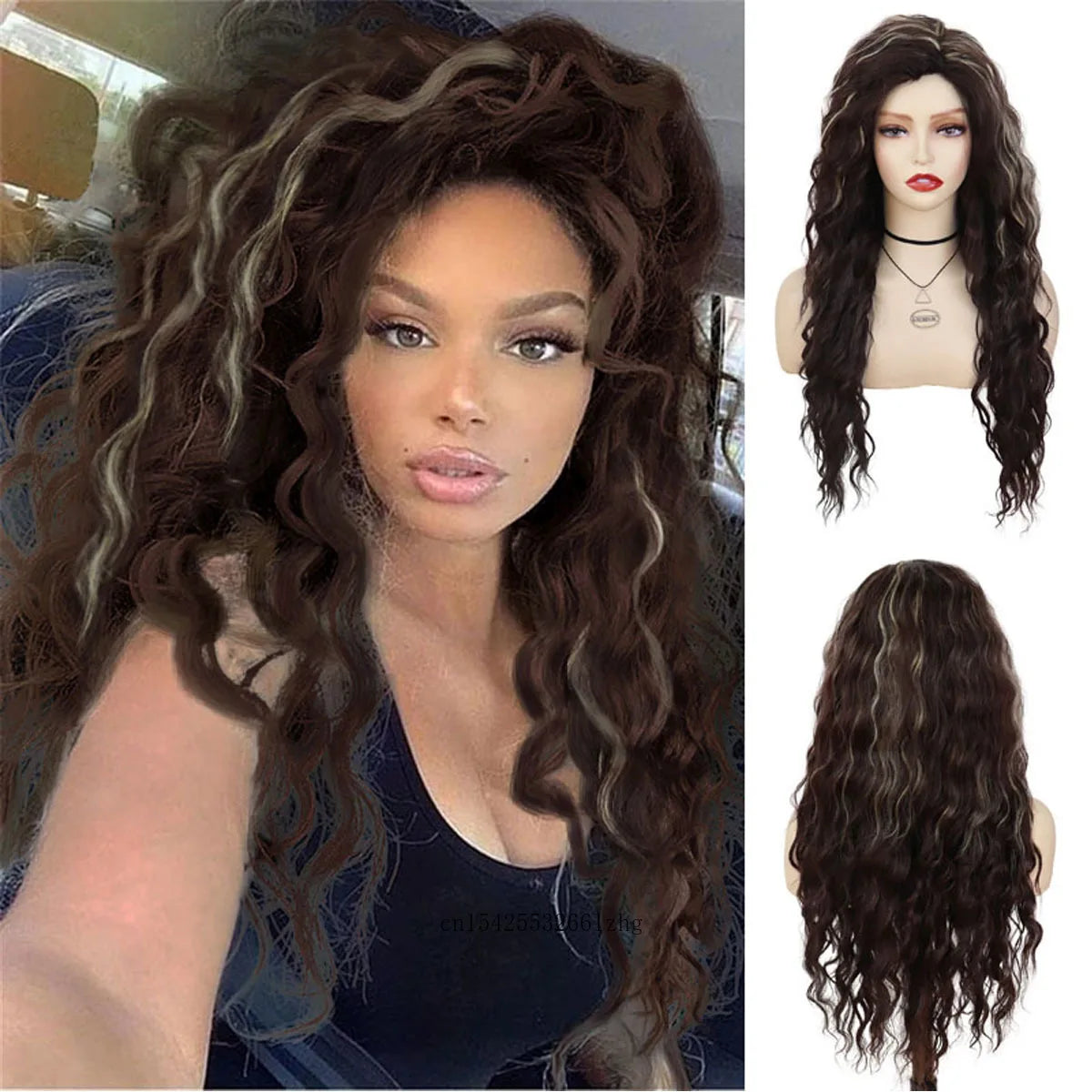 GNIMEGIL Synthetic Grey Hair Long Water Wave Wigs for Women Natural Fluffy Curly Wave Wig Cosplay Halloween Party Heat Resistant