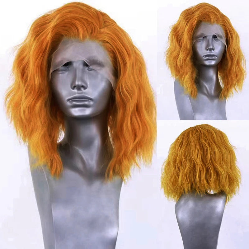 Pink Short Curly Wig 13x4 Lace Front Wigs for Women Bob Wave Synthetic Hair Natural Hairline Glueless Daily Wear Cosplay Wigs