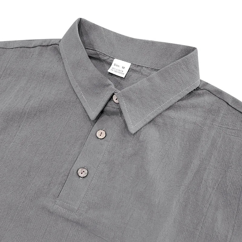 2025Summer New Men's Shirt British Style Loose Trendy Breathable Linen Casual Polo Collar Series POLO Shirt Short Sleeve