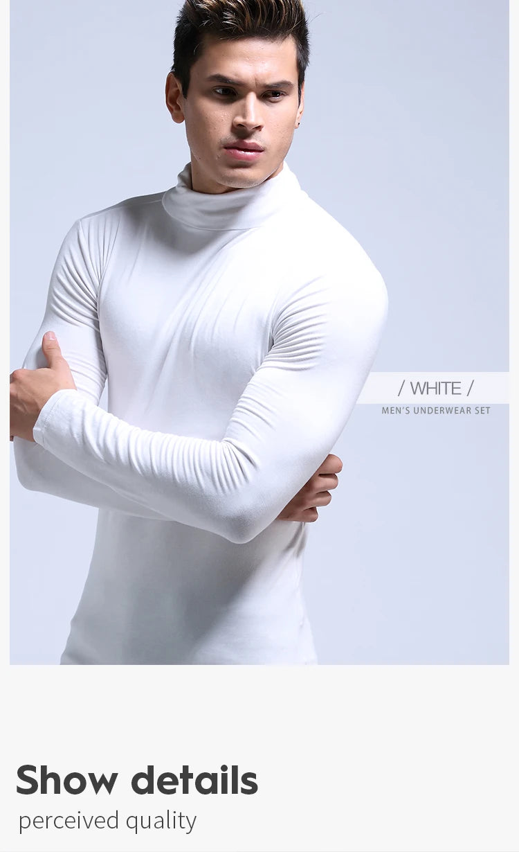 Men's thermal underwear in turtleneck lapel autumn thin Modal autumn and winter long-sleeved base shirt single slim-fit top