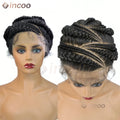 12 Inch African Cornrow Box Braids Bun Short Synthetic Full Lace Braided Wigs Glueless Natural Looking Box Braids Hair for Women