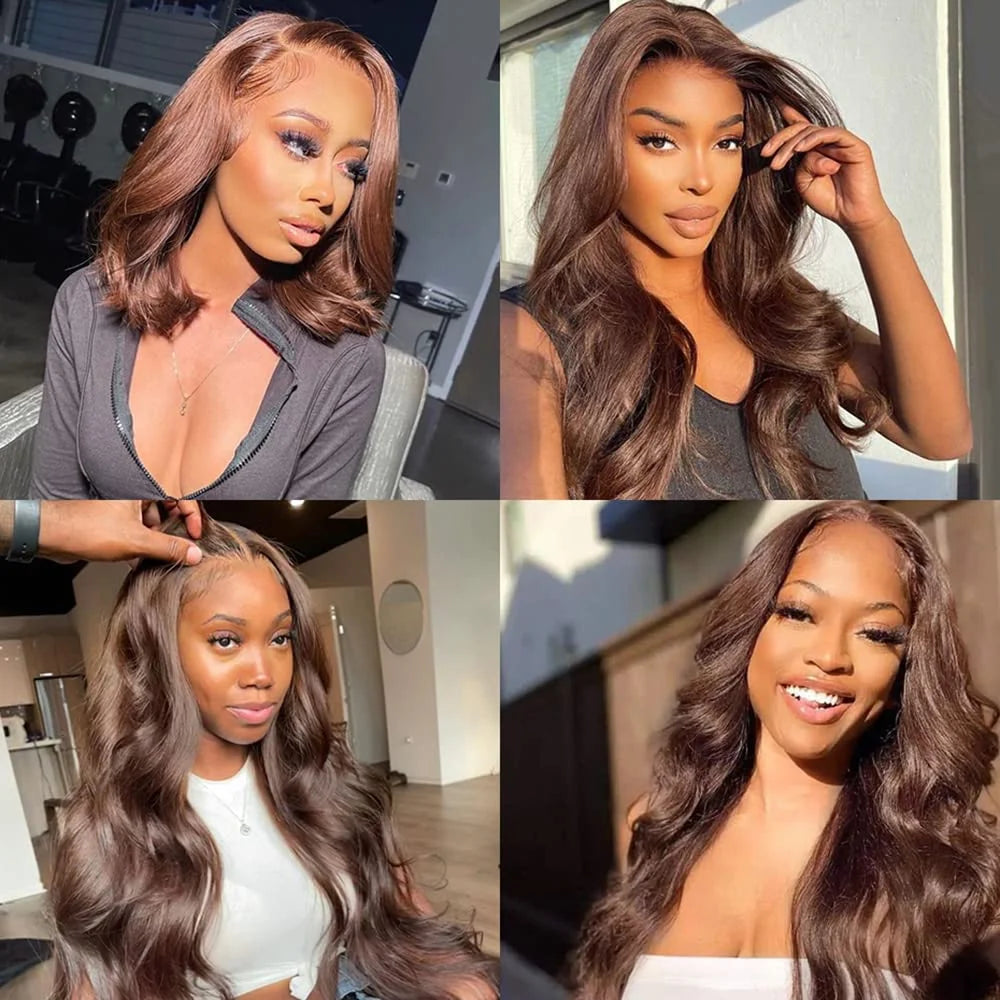 13x6 Chocolate Brown Body Wave Lace Front Wig 360 Full Transparent Lace Frontal Wig Human Hair Preplucked Brazilian Hair