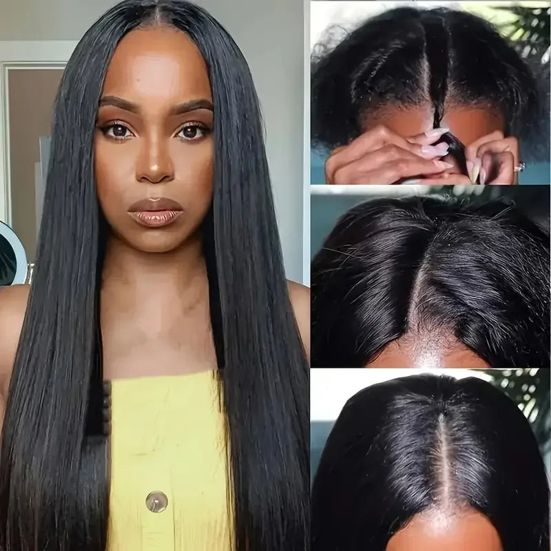 FRIZIRA kinky Straight V Part Brazilian Virgin Human Hair Wigs Glueless Upgrade U Part Wig Glueless V Shape Wig Natural Black