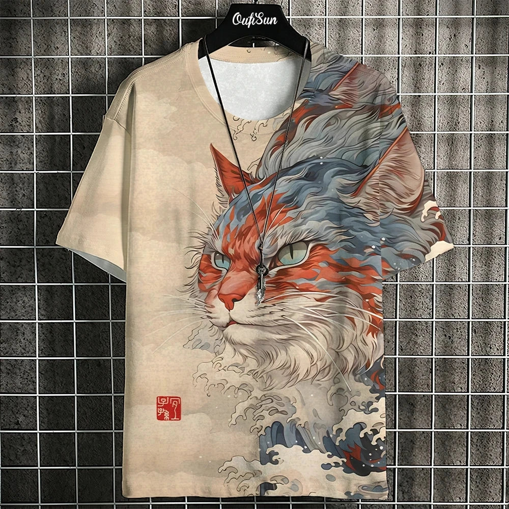 Unisex 2025 T Shirt Men Women Japanese Samurai Cat 3d Printed T Shirts For Casual Fashion Funny Shirt Top Tee Men Clothing