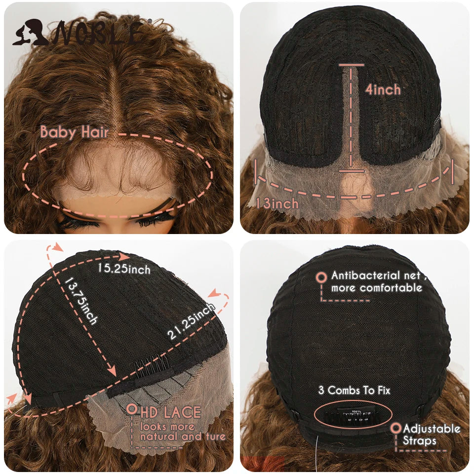 Noble Synthetic Lace Front Wig 22 Inch Curly Lace Part Water Wavy Mixed Brown Lace Wig For Women Lace Front Wigs For Women Wig