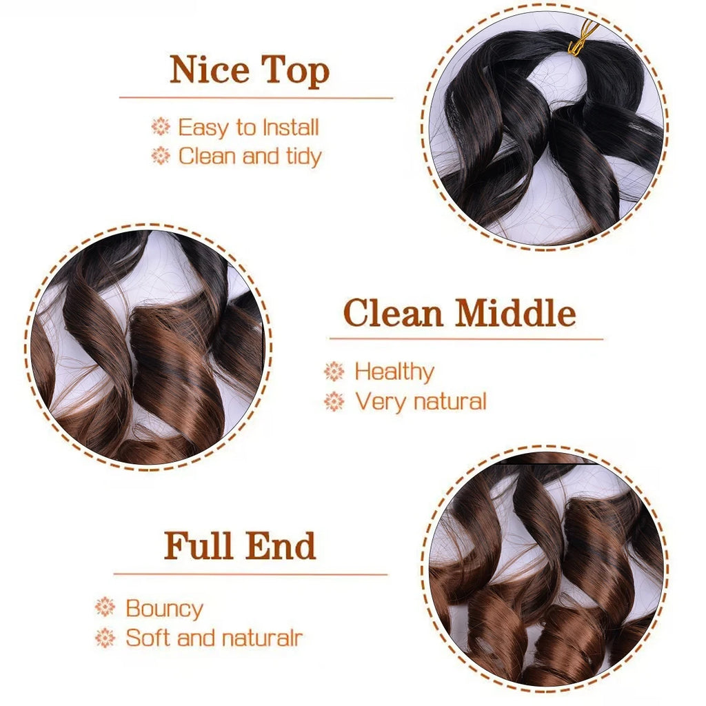 French Curly Crochet Braiding Hair Synthetic Loose Wave Ombre Braids Hair for Women Spiral Curls Pre Stretched Hair Extensions