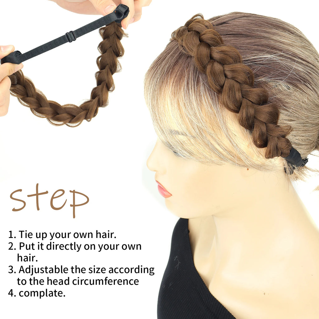 Synthetic Hair Braided Headband with Elastic Band Style for Women Girls Blonde Brown Braided Headwear Hair Scrunchy Headband