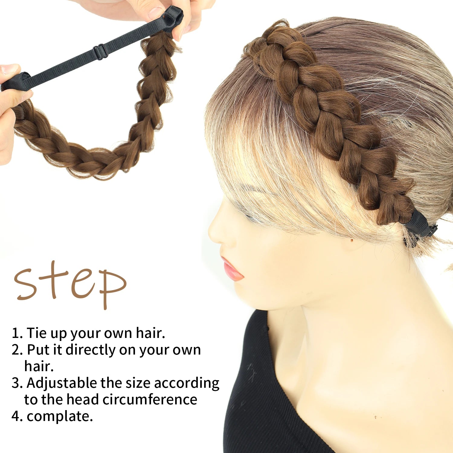 Synthetic Hair Braided Headband with Elastic Band Style for Women Girls Blonde Brown Braided Headwear Hair Scrunchy Headband