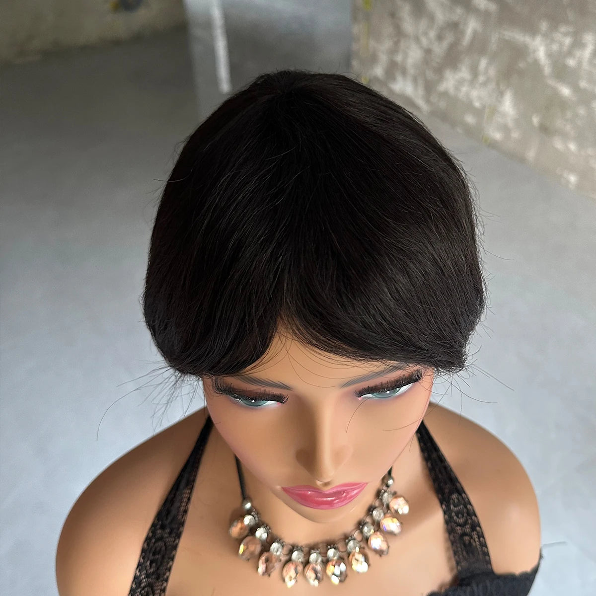 Straight Short Pixie Cut Wigs With Bangs For Women Ombre Brown Red Brazilian Human Hair Wigs Full Machine Made Wigs
