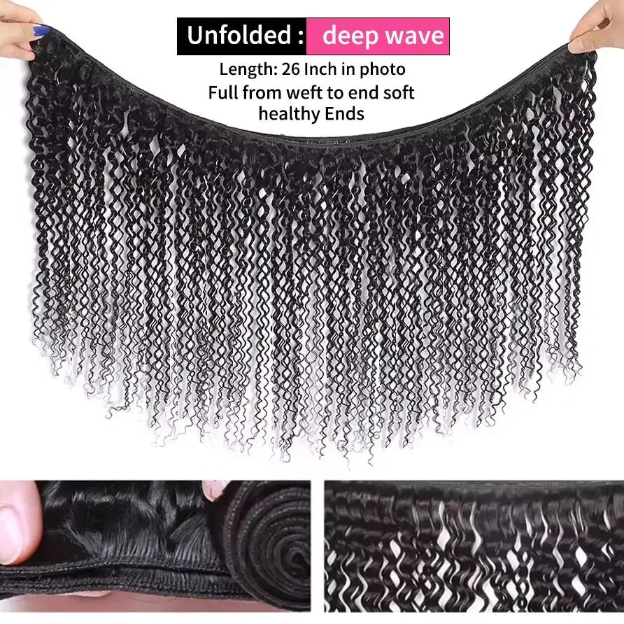 Luvin Deep Wave Human Hair Bundles 30 34 Inch Curly Hair Weaving Remy Unprocessed Tissage Double Weft Virgin Hair Extensions