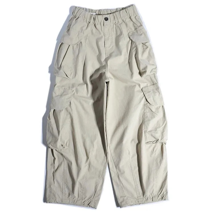 Heavyweight Wide Leg Workwear Trousers CityBoy Hong Kong Style Multi-Pocket Loose Straight Casual Shape Men's Pants