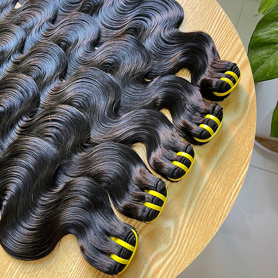 Body Wave Bundles 100% Unprocessed Raw Vietnamese Human Hair Wavy Curly Hair Weave Extensions Natural Black Color For Women
