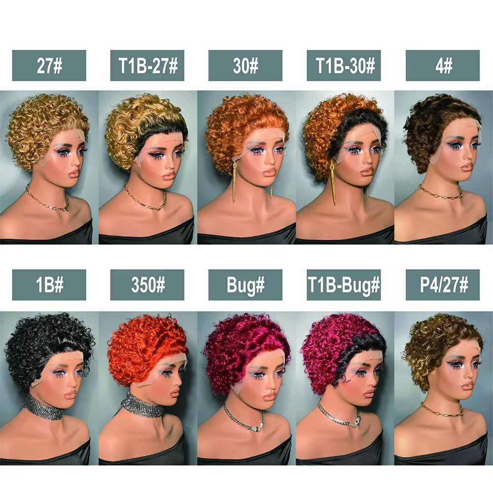 Curly Human Hair Wig Short Bob Pixie Cut Wig Human Hair For Women Brazilian Water Wave 13x1 Transparent Lace Wig