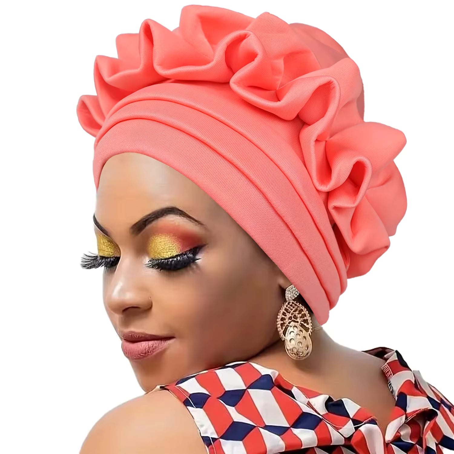 New Raw Silk Pleated Turban Cap for Women African Female Head Wraps Nigeria Lady Headwear Hat Wedding 3-layer Brim Headtie Gift