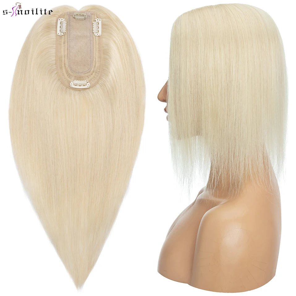 S-noilte 7x13cm Real Hair Toppers Silk Base Natural Hair Wig 100% Human Hair Prosthesis woman Brown Wigs Clip In Hair Extensions
