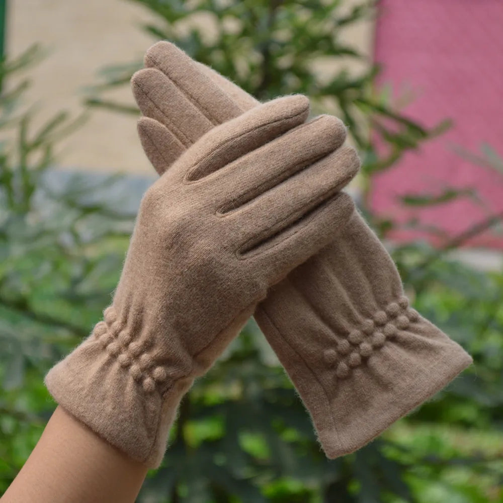 Wool Cashmere Slim Thin Vintage Windproof Touch Screen Gloves Women Winter Full Finger Hand Warm Glove Female Casual Wholesale