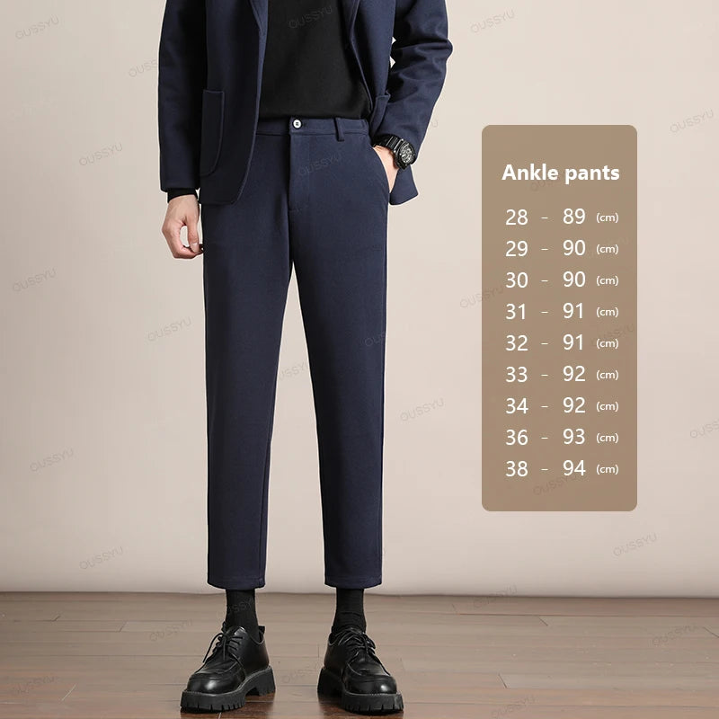 Brand Clothing Autumn Winter Luxury Suit Pants Men Thick Business Elastic Waist Woolen Ankle Pant Korean Formal Long Trousers