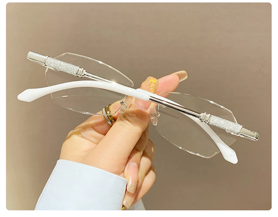 High Definition Lens Reading Glasses Women's Trendy Rimless Anti Blue Light Farsighted Eyewear Prescription Diopter Eyeglasses