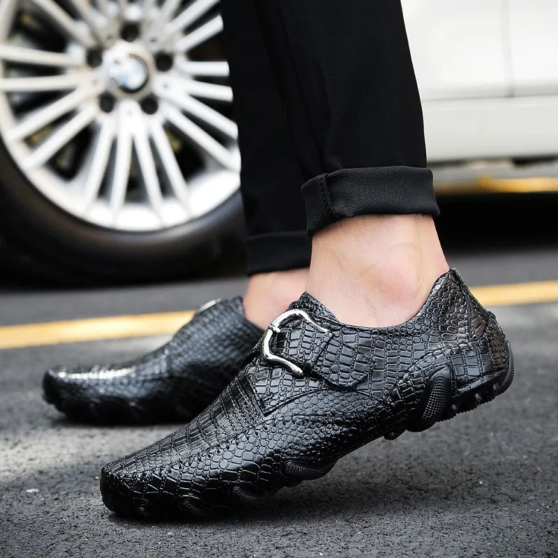 Crocodile Skin Loafer Shoes Men Genuine Leather Slip-on Moccasins Handmade Male Outdoor Casual Shoes Drive Walk Luxury Leisure