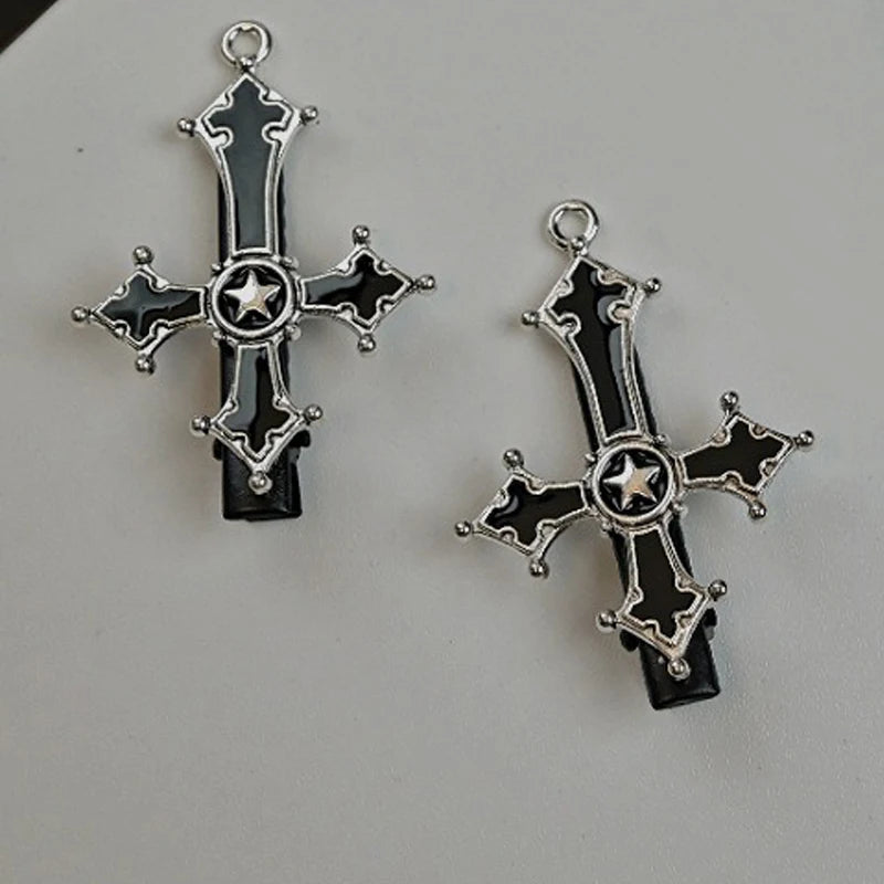 Dark Punk Gothic Cross Hair Clip Y2k Subculture Niche Design Sweet Cool Style Edge Bangs Clip Personality Accessory