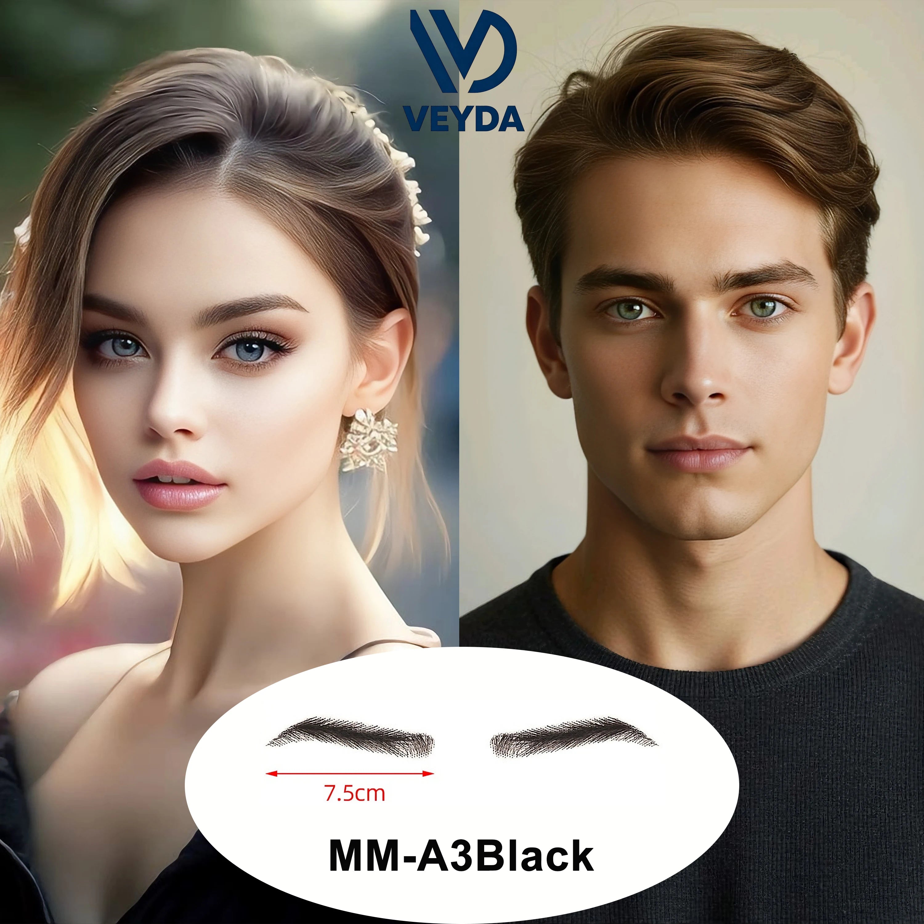 6 New Styles Invisible Natural Black Fake Eyebrows For Adult Males and Females 100% Human Hair Handtied Lace Base Natural Growth