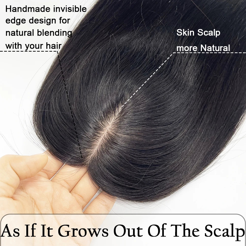 5 Sizes Silk Base Virgin Human Hair Women Topper Natural Scalp Top Black Color For White Women Small Base Seamless Hairpieces