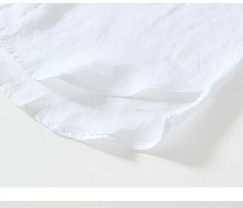 Summer New Casual Short Sleeve Shirts for Men Slim 100% Linen Streetwear Solid Color Men Clothing BL994