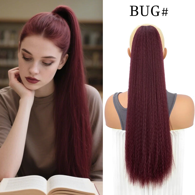 Synthetic Long Ponytail Extension Yaki Drawstring Ponytails for Black Women Clip in Ponytail Hair Extensions