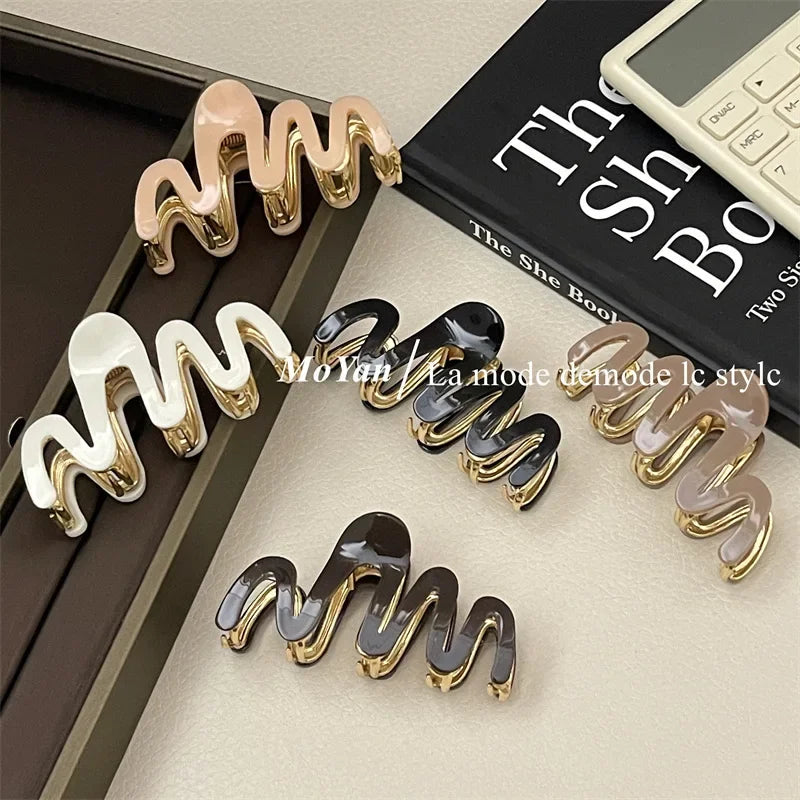 Acetate Metal Wave Grip Women's Back Half Catch Shark Clip Medium Hairpin High-Grade Hair Claw Headdress