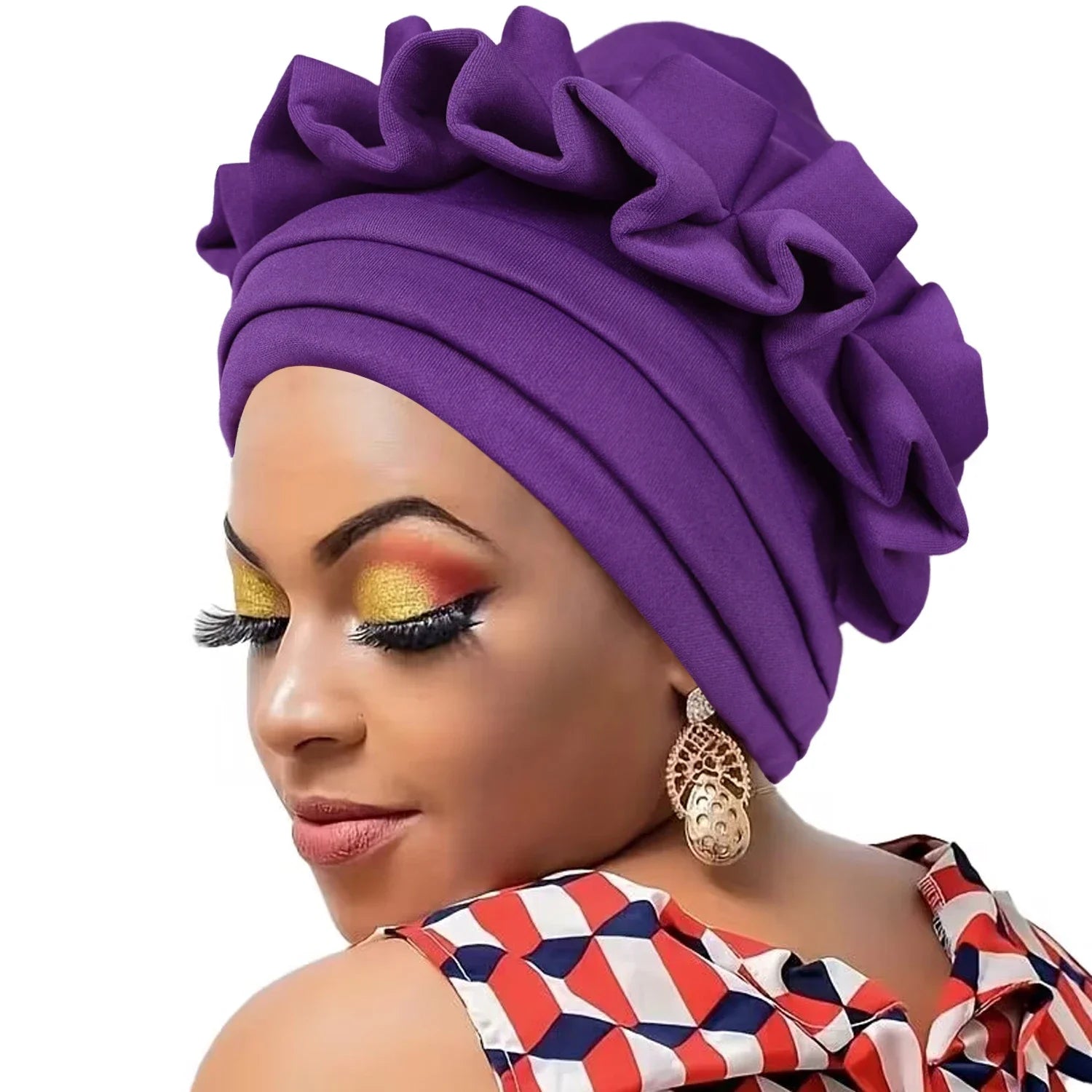 New Raw Silk Pleated Turban Cap for Women African Female Head Wraps Nigeria Lady Headwear Hat Wedding 3-layer Brim Headtie Gift