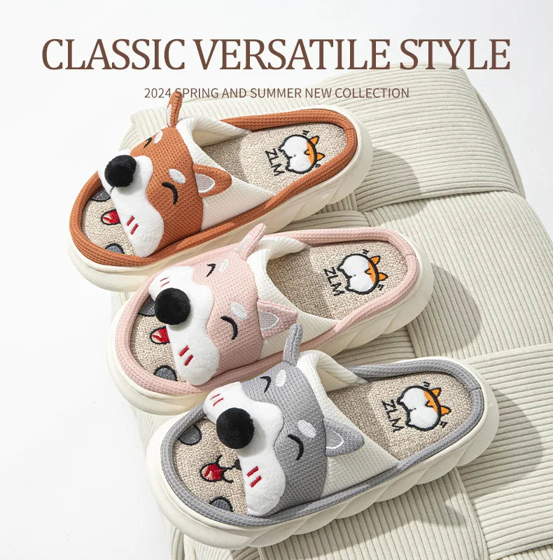Gacimy Women's Cartoon Linen Slippers Comfortable Soft Thick Sole Indoor House Slippers Summer New Breathable Cute Linen Slides
