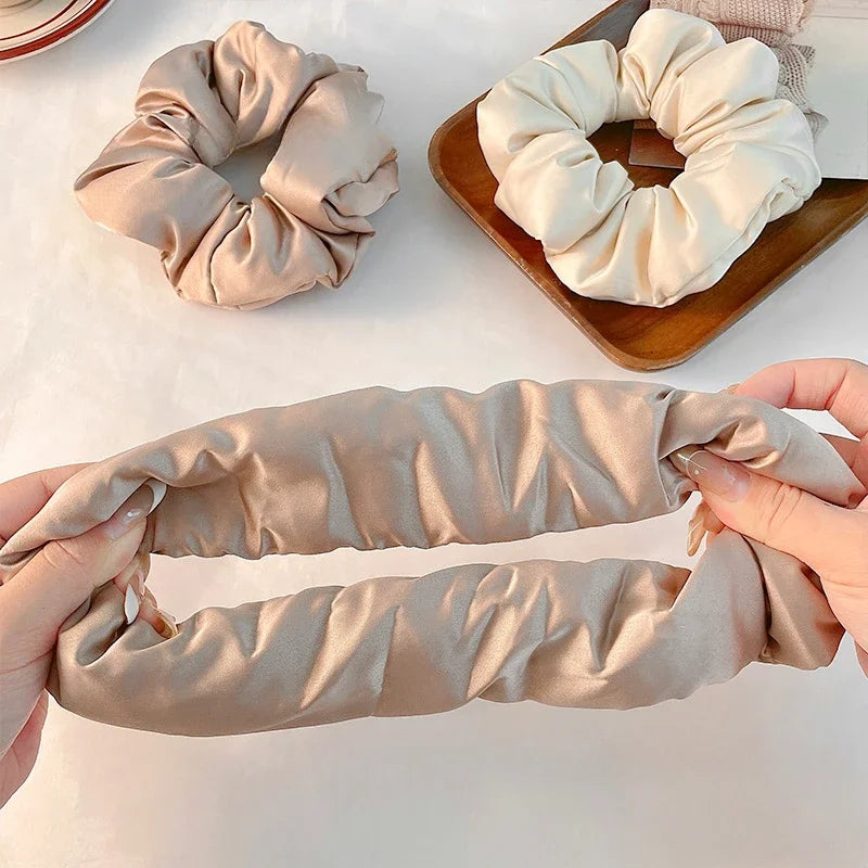 2024 Pillow Sleep Headband Elastic Ponytail Scrunchie for Women Hair Accessories Girls Soft Solid Satin Filled Cotton Big Bands