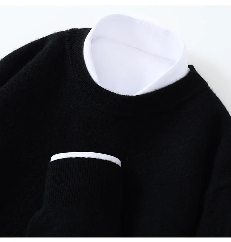 Autumn/Winter Men's 100% Pure Cashmere Pullover Business Casual Solid Knitted Sweater Loose Round Neck Tops Thick Warm Jumper