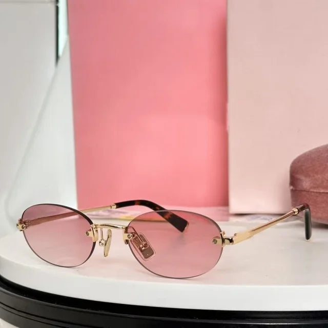 New frameless oval women's small glasses sunglasses brand designer fashionable luxury girls travel driving party sunglasses