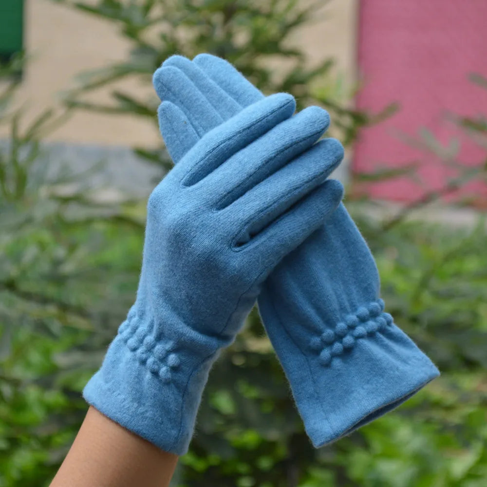 Wool Cashmere Slim Thin Vintage Windproof Touch Screen Gloves Women Winter Full Finger Hand Warm Glove Female Casual Wholesale