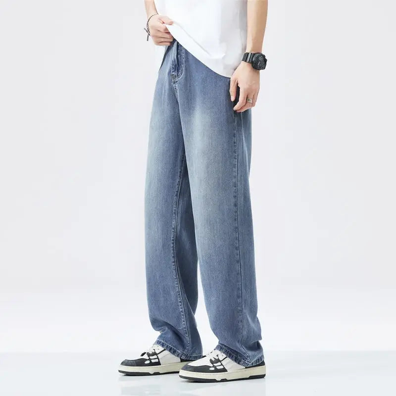 Lyocell Summer New Straight Jeans Men's Fashion Vintage Y2k Pants Streetwear Male Loose Casual Male Wide Denim Trousers baggy