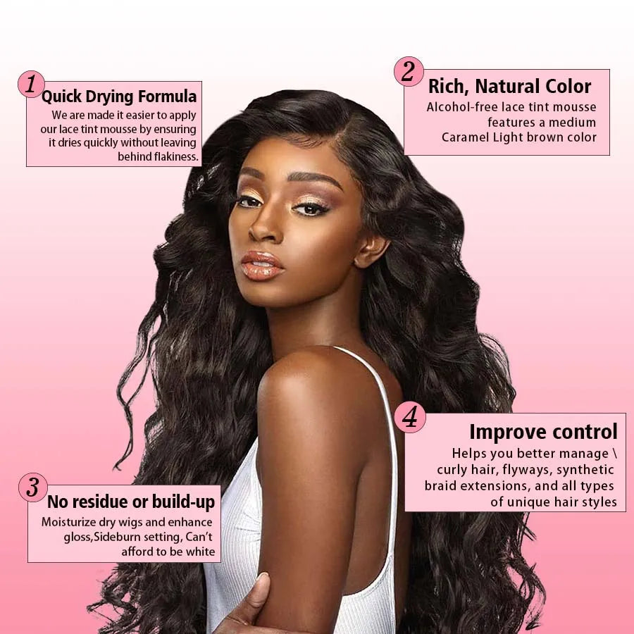 LOCKMIO Natural Lace Tint Spray Dyed Foam Mousse for Women 100ML Wigs Mesh Skin-fitting Invisible Colorant Cosplay Wig Dye Mist