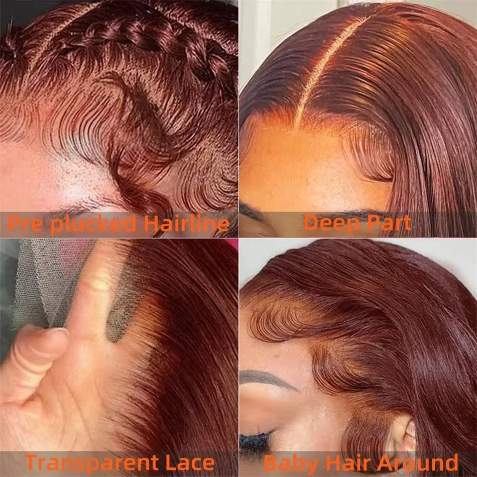 HD Reddish Brown Body Wave 13x4 Lace Front Human Hair Wigs Colored 100% Vietnamese Remy Human Hair Wigs Pre Plucked For Women