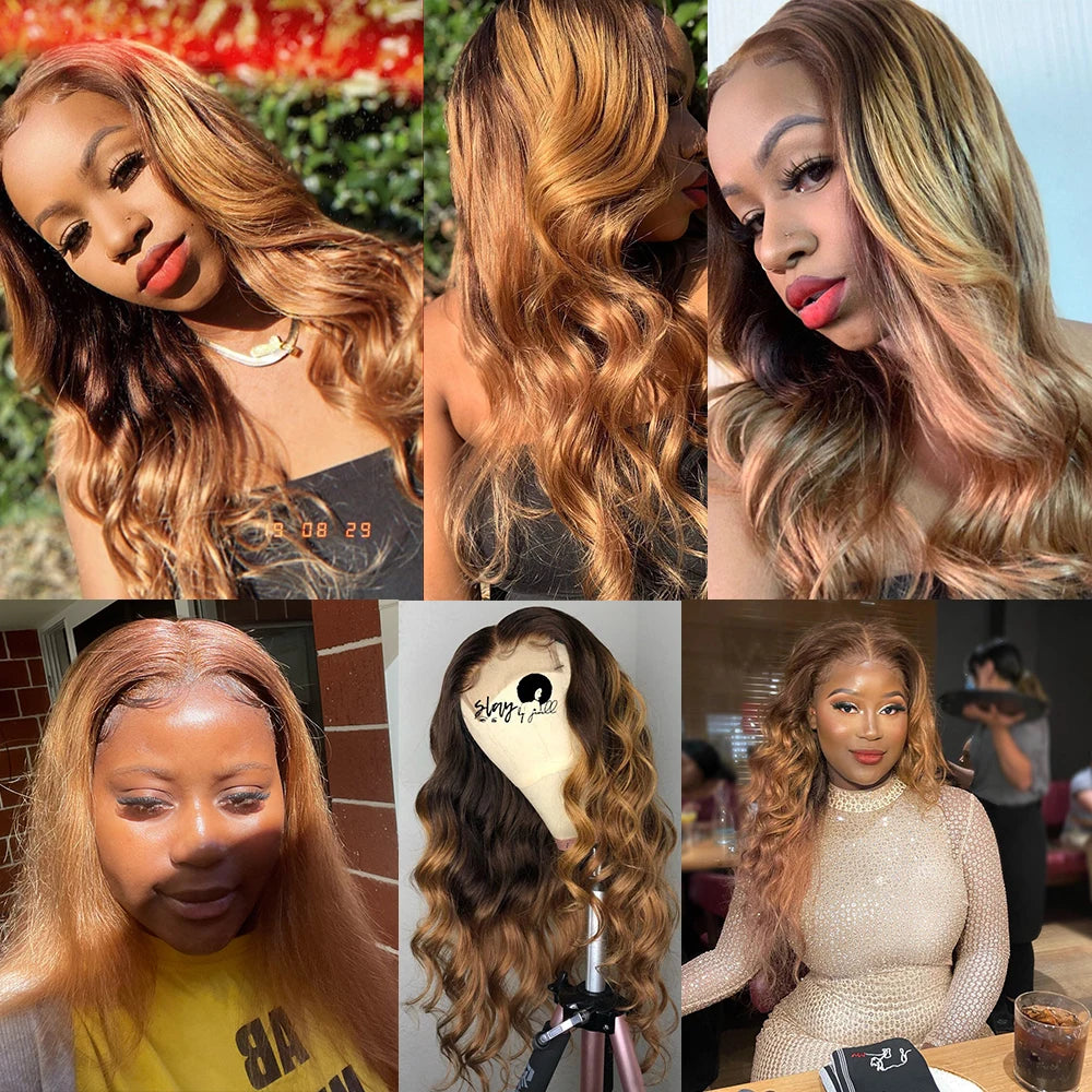 Ombre Color Body Wave Human Hair Bundles with closure Brazilian human hair 1b/4/27 Hair Weave Bundles human Hair Extension 4x4