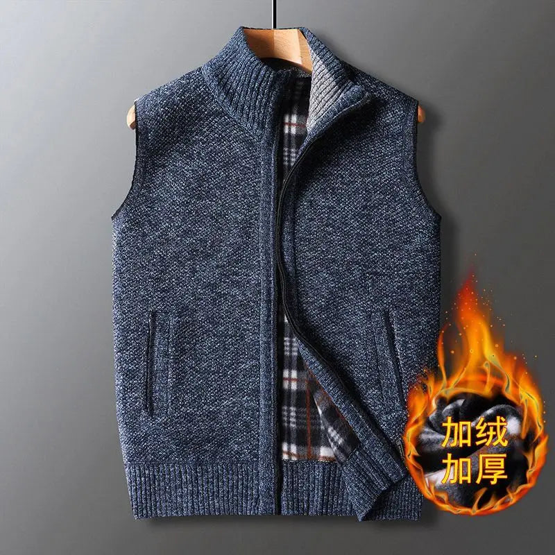 Winter Plus Velvet Thick Wool Vest Thick Knitted Cardigan Chopped Shoulder Vest
