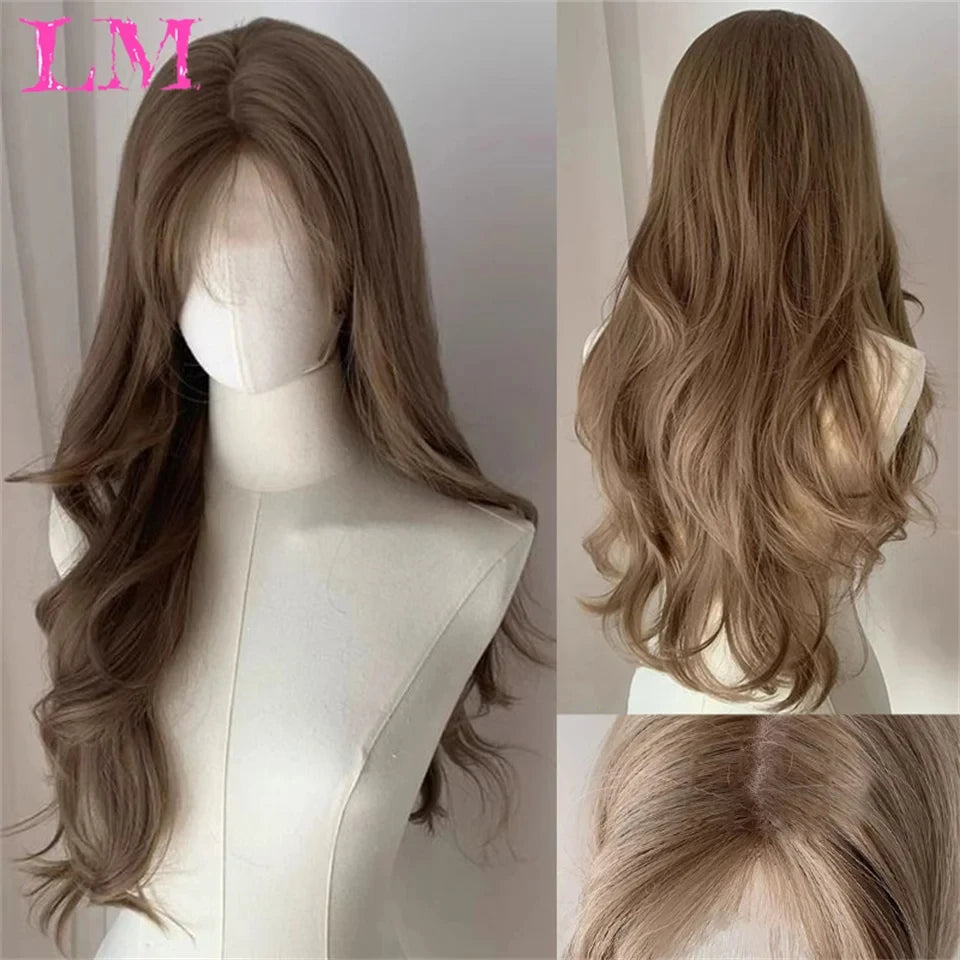 LM Golden Wig Synthetic Ombre Long Straight/Body Wave Middle Part Heat Resistant Natural Hair Wigs For Women Cosplay
