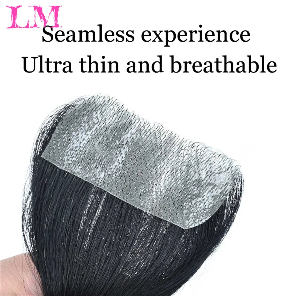 LM Natural Human Hair Clip-In Bangs,Hairline Replacement Lanugo Bangs Hand Woven Hair Bangs With Sideburns Clip In Hair Extensio