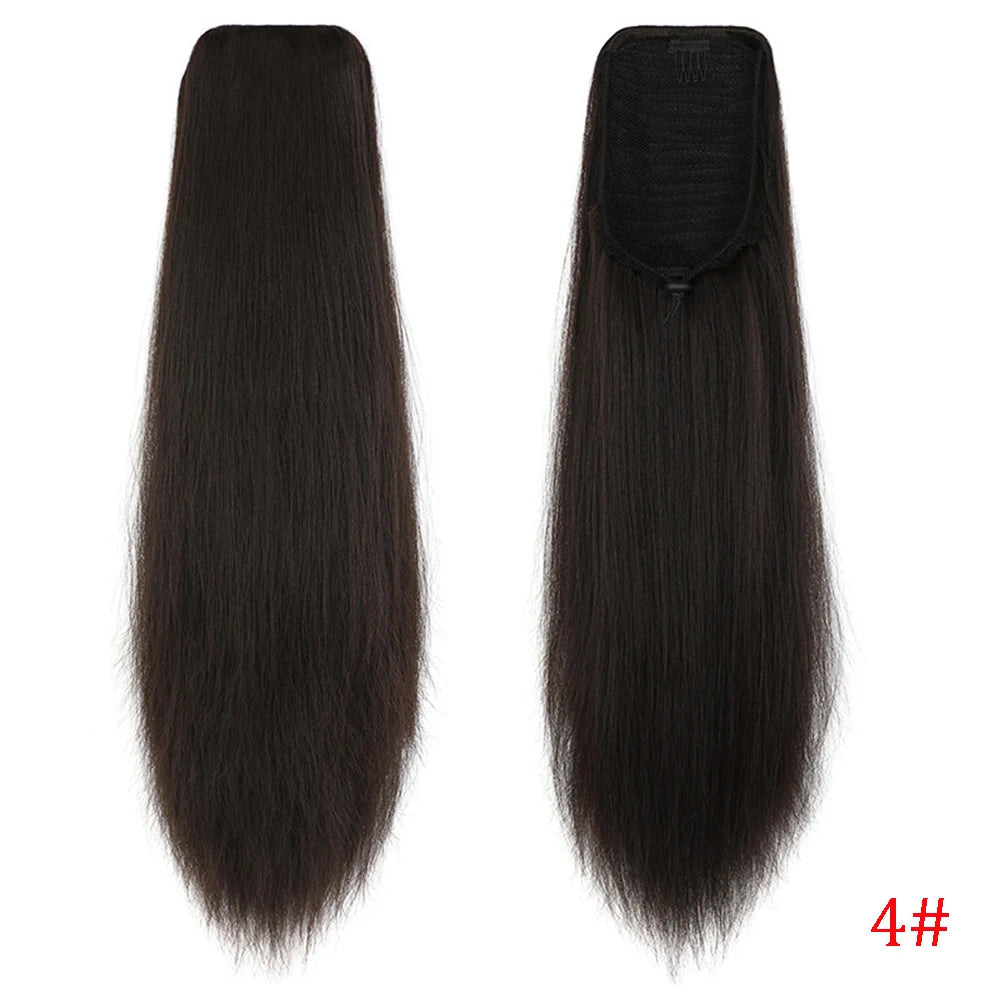 36 inches Black Natural long straight Drawstring Ponytail - Women's Easy-Attach Synthetic Extension for Voluminous Look
